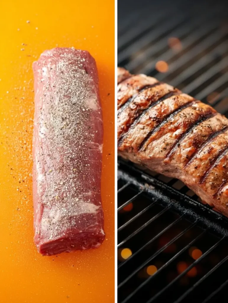 Pork Tenderloin Preparation and Grilling Process - Food Photography